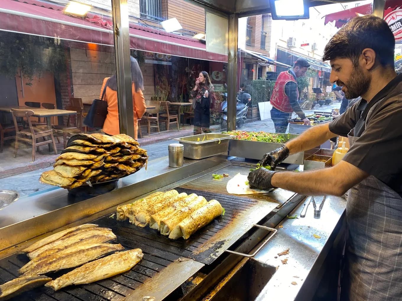 Galata Fish Mekan grilled mackerel fish wrap with spices and pickles in Karaköy