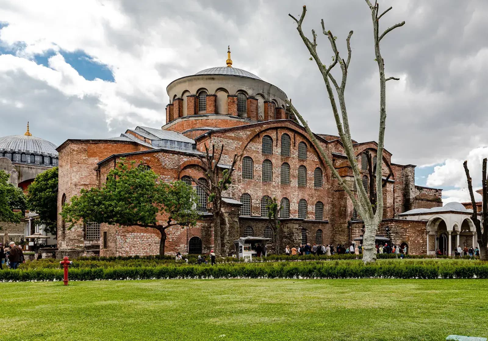 Exterior view of the historic Hagia Irene Church (Aya Irini) nestled in the first courtyard of Topkapi Palace.