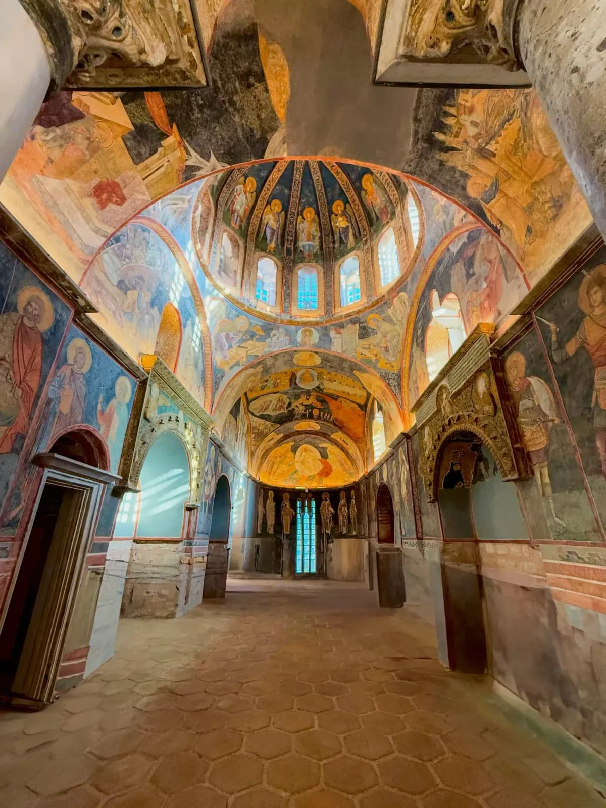 Golden mosaics of the inner narthex in Kariye Mosque, Istanbul. Discover the masterpiece of Byzantine art just a short distance.