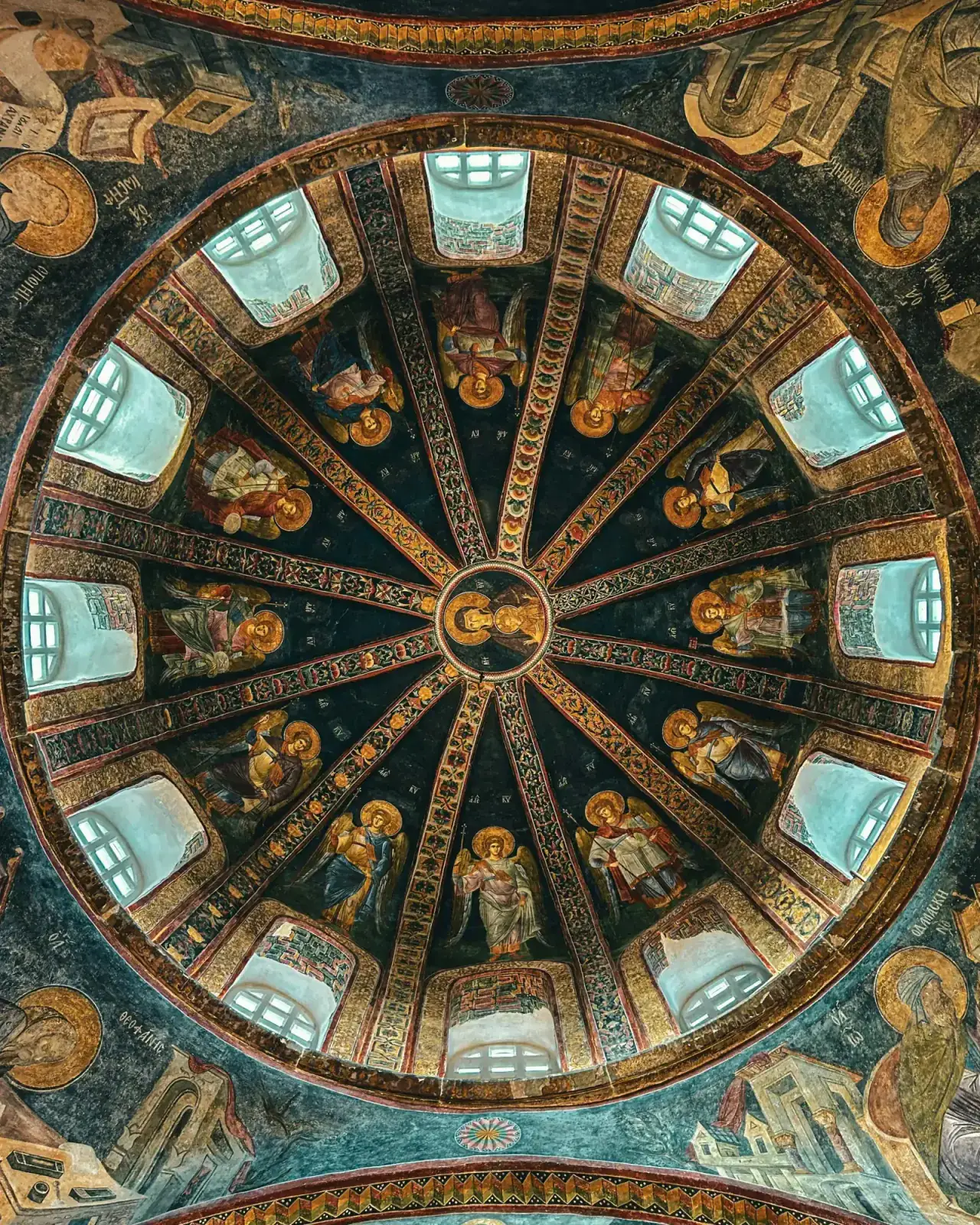 Detailed close-up of the intricate frescoes in the Parekklesion of Kariye Mosque Witness the spiritual depth of ancient Istanbul.