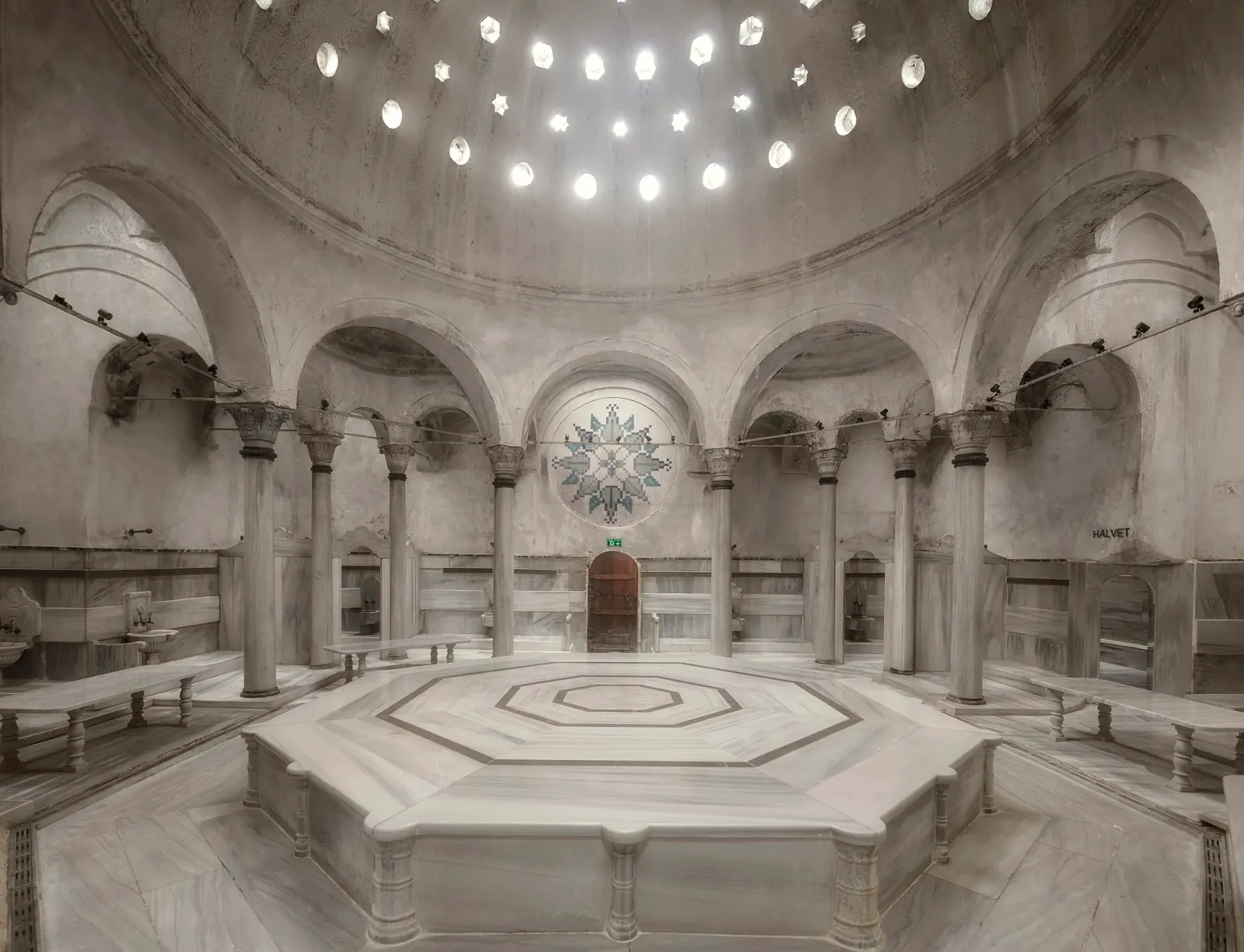 Architectural grandeur of the historic Cağaloğlu Hamamı in the Old City.