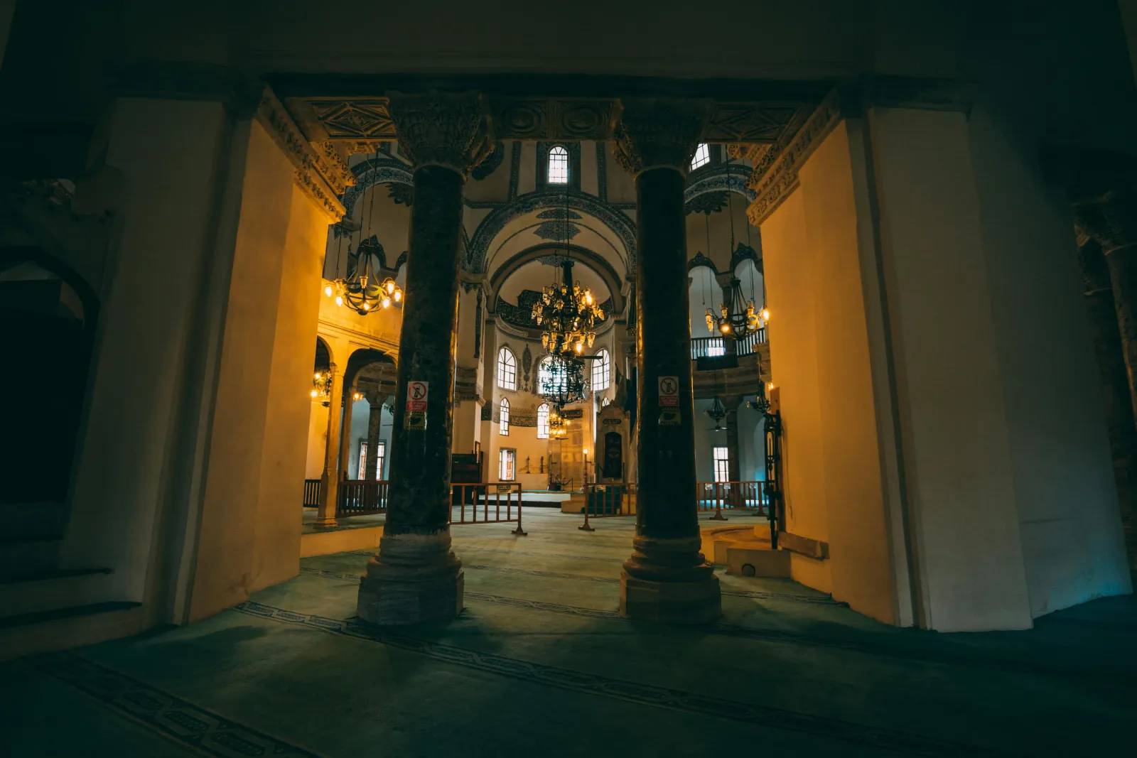 Interior perspective of Little Hagia Sophia showing the beautiful two-story colonnade and dome.