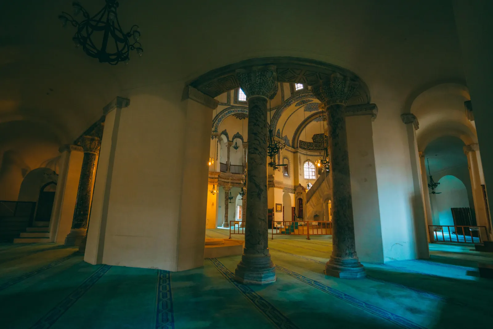 Interior perspective of Little Hagia Sophia showing the beautiful two-story colonnade and dome.