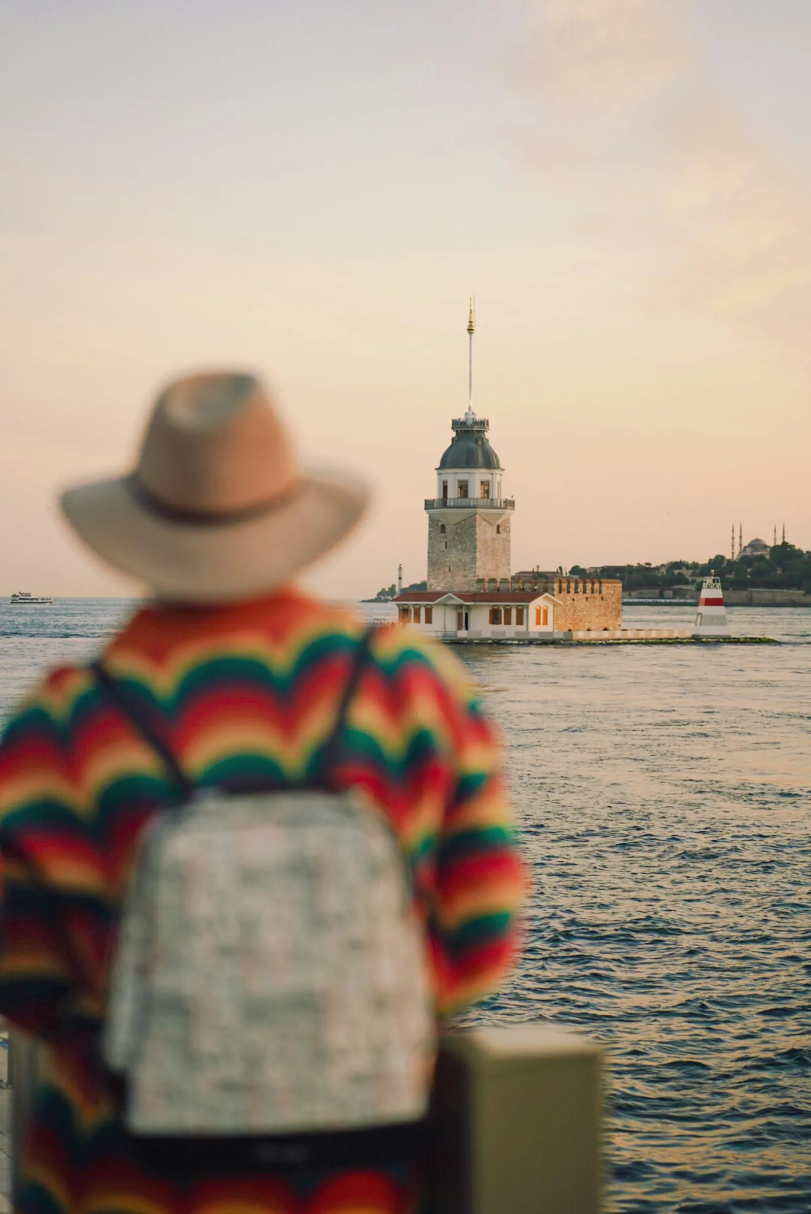 Close-up of the elegant Maiden's Tower structure and its iconic balcony in Istanbul.