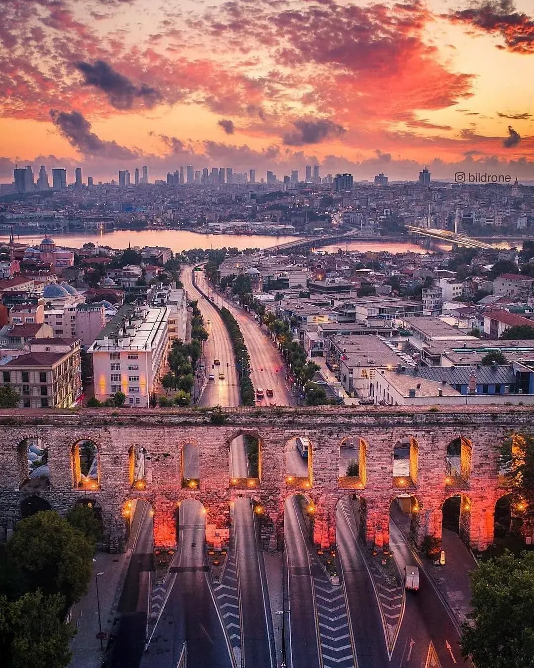 Detailed view of the ancient stone arches of the Valens Aqueduct in Istanbul. Discover the layers of Roman and Ottoman history.